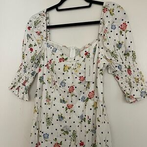 Francesca's Collections White Floral Polka Dot Dress